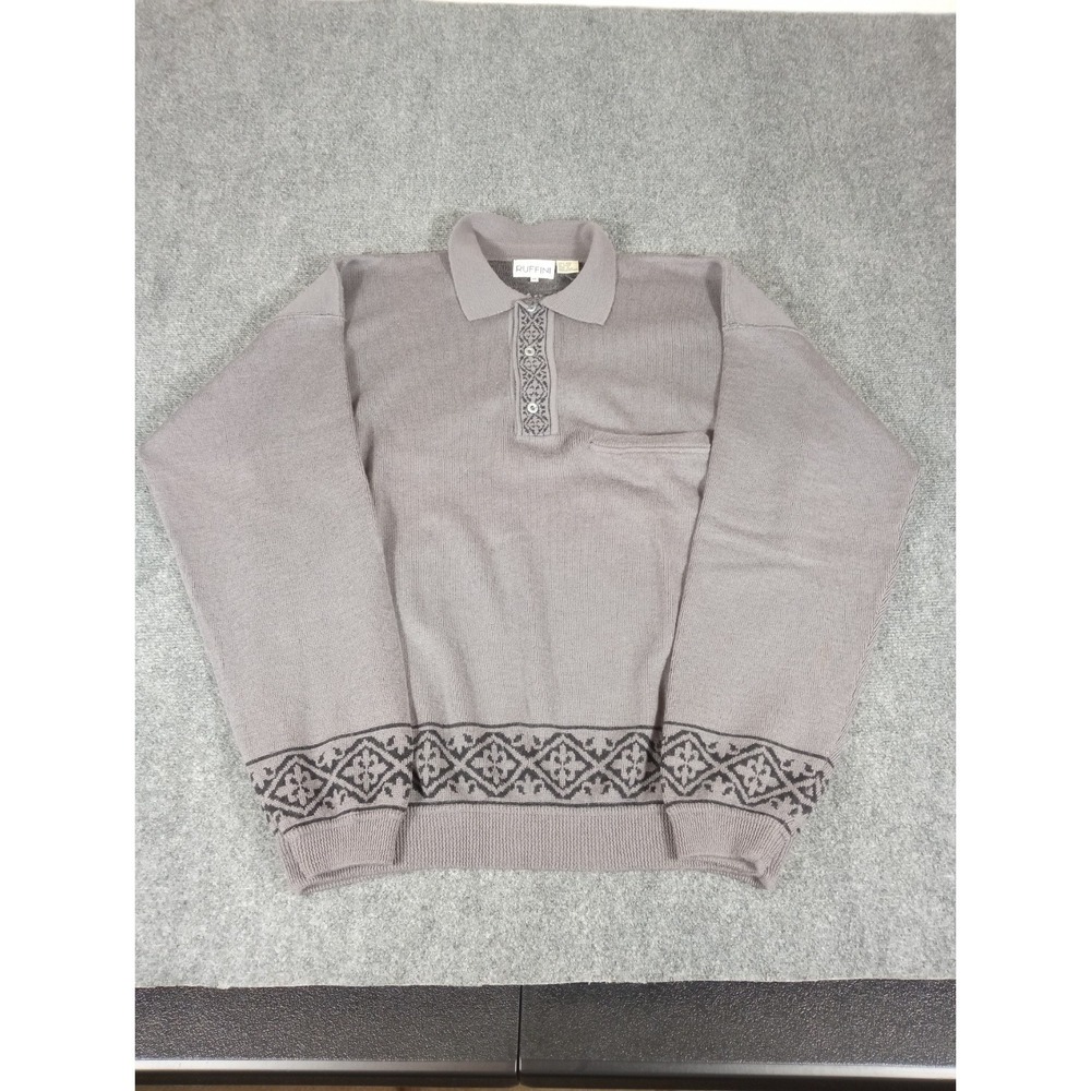 Vintage 80s Gianfranco RUFFINI Mens WOOL Sweater M Gray Black Made in Hong Kong